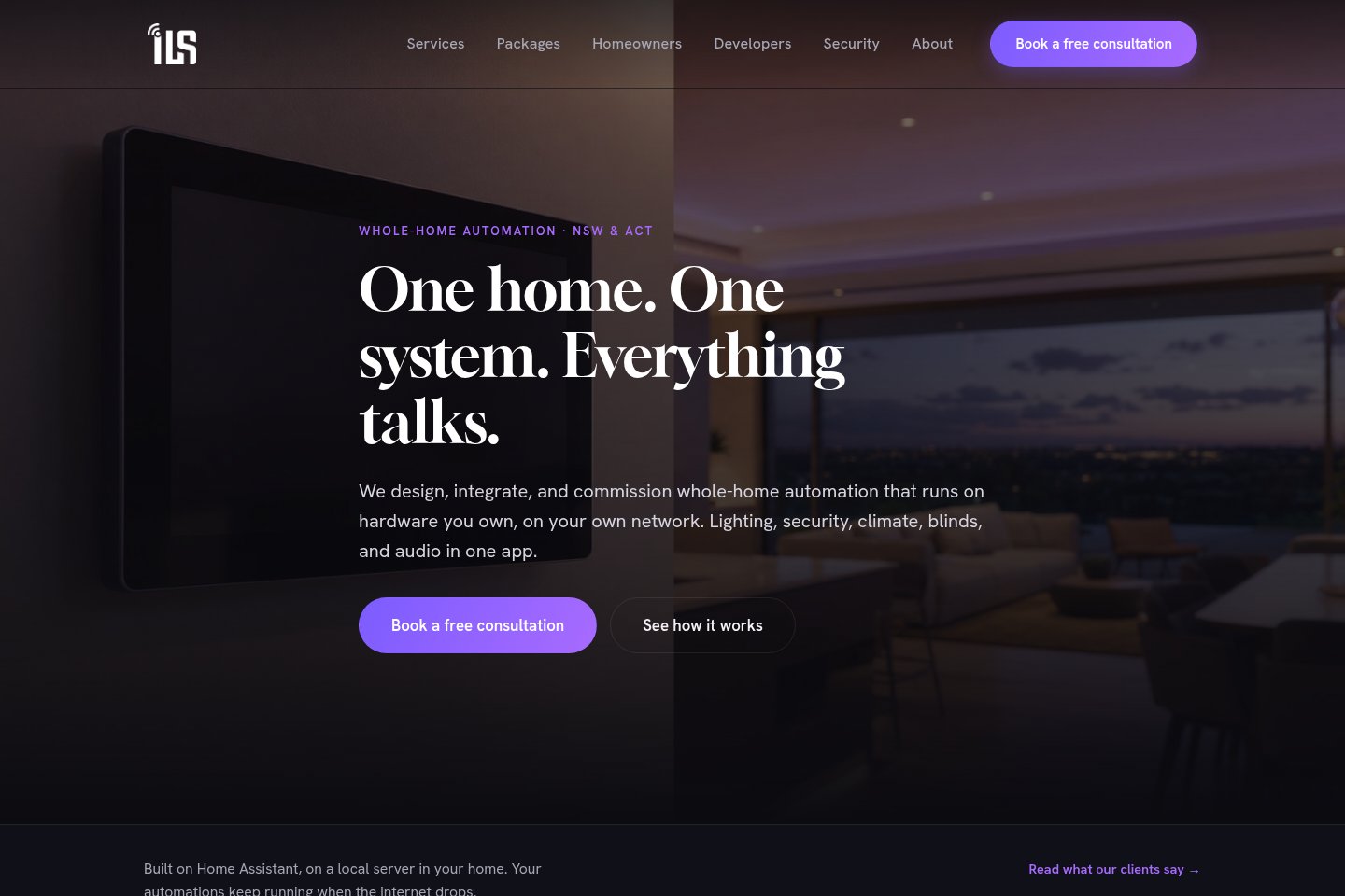 Live Intelligent Living Solutions smart-home website homepage